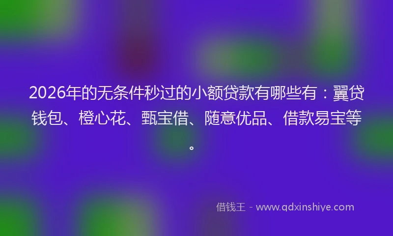 2026年的无条件秒过的小额贷款有哪些有：翼贷钱包、橙心花、甄宝借、随意优品、借款易宝等。