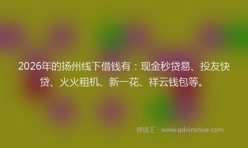 2026年的扬州线下借钱有：现金秒贷易、投友快贷、火火租机、新一花、祥云钱包等。