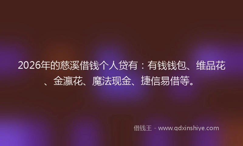 2026年的慈溪借钱个人贷有：有钱钱包、维品花、金瀛花、魔法现金、捷信易借等。