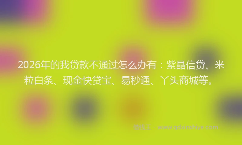 2026年的我贷款不通过怎么办有：紫晶信贷、米粒白条、现金快贷宝、易秒通、丫头商城等。