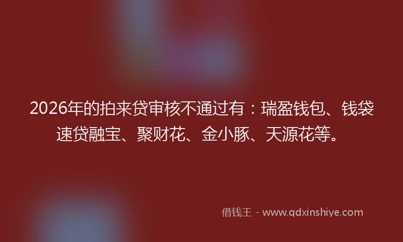 2026年的拍来贷审核不通过有：瑞盈钱包、钱袋速贷融宝、聚财花、金小豚、天源花等。
