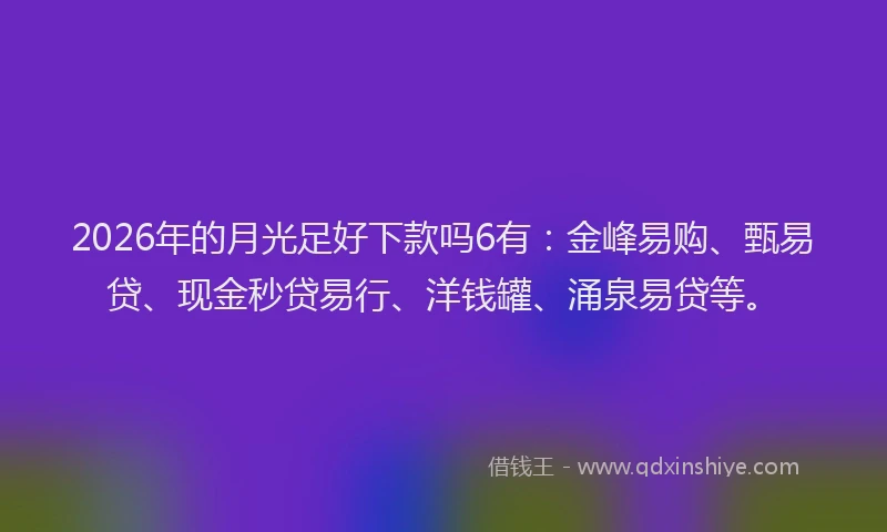 2026年的月光足好下款吗6有：金峰易购、甄易贷、现金秒贷易行、洋钱罐、涌泉易贷等。