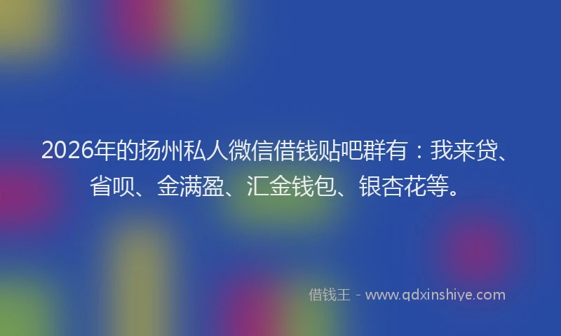 2026年的扬州私人微信借钱贴吧群有：我来贷、省呗、金满盈、汇金钱包、银杏花等。