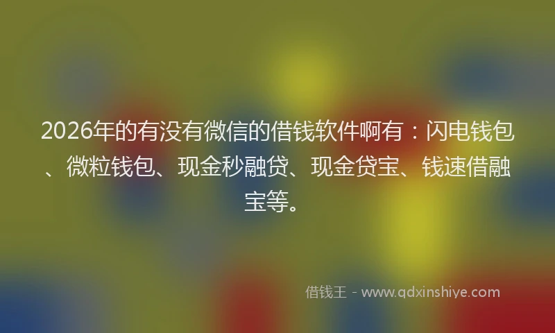 2026年的有没有微信的借钱软件啊有：闪电钱包、微粒钱包、现金秒融贷、现金贷宝、钱速借融宝等。
