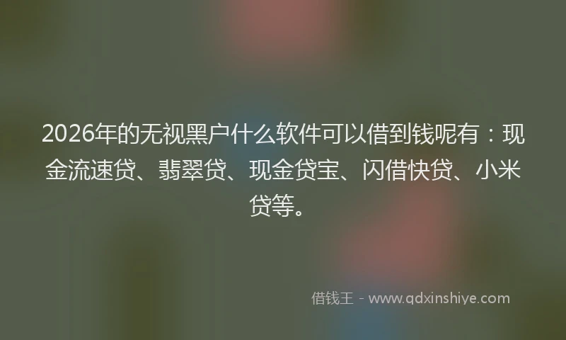 2026年的无视黑户什么软件可以借到钱呢有：现金流速贷、翡翠贷、现金贷宝、闪借快贷、小米贷等。