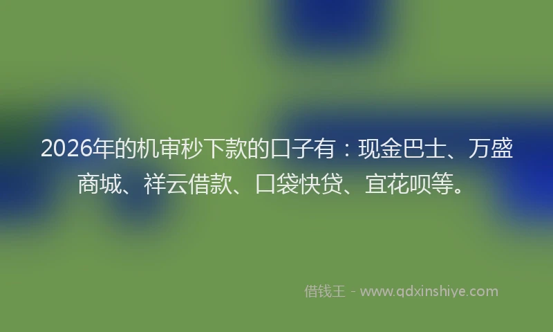 2026年的机审秒下款的口子有：现金巴士、万盛商城、祥云借款、口袋快贷、宜花呗等。