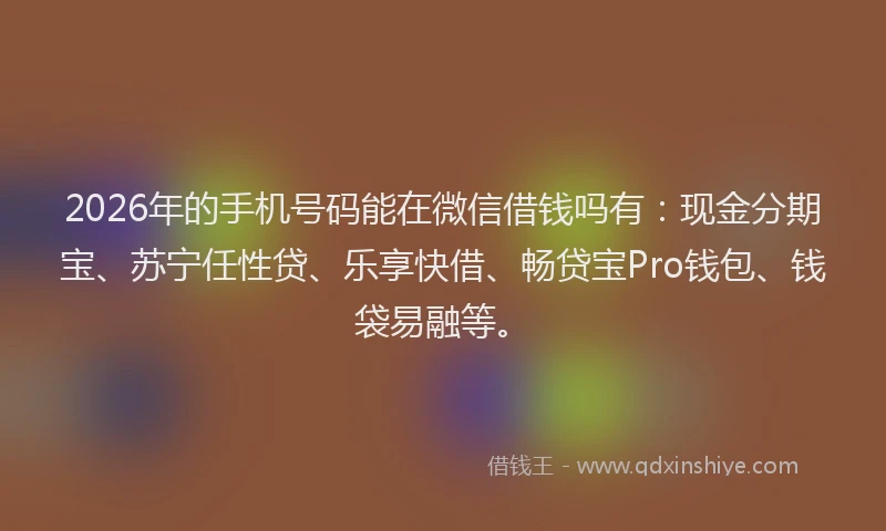 2026年的手机号码能在微信借钱吗有：现金分期宝、苏宁任性贷、乐享快借、畅贷宝Pro钱包、钱袋易融等。
