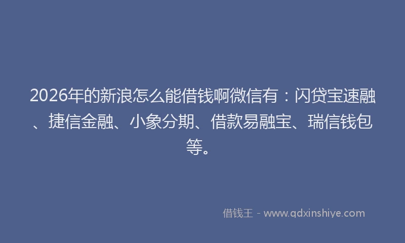 2026年的新浪怎么能借钱啊微信有：闪贷宝速融、捷信金融、小象分期、借款易融宝、瑞信钱包等。