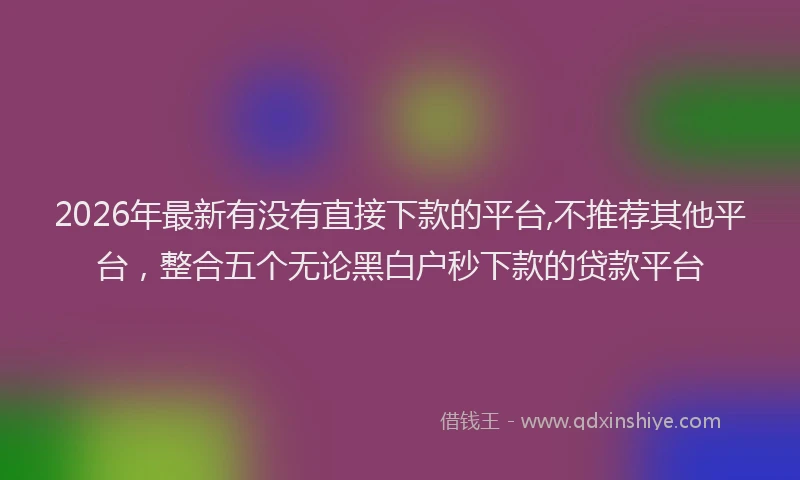 2026年最新有没有直接下款的平台,不推荐其他平台，整合五个无论黑白户秒下款的贷款平台