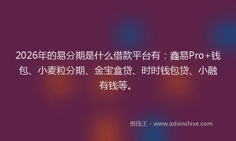 2026年的易分期是什么借款平台有：鑫易Pro+钱包、小麦粒分期、金宝盒贷、时时钱包贷、小融有钱等。