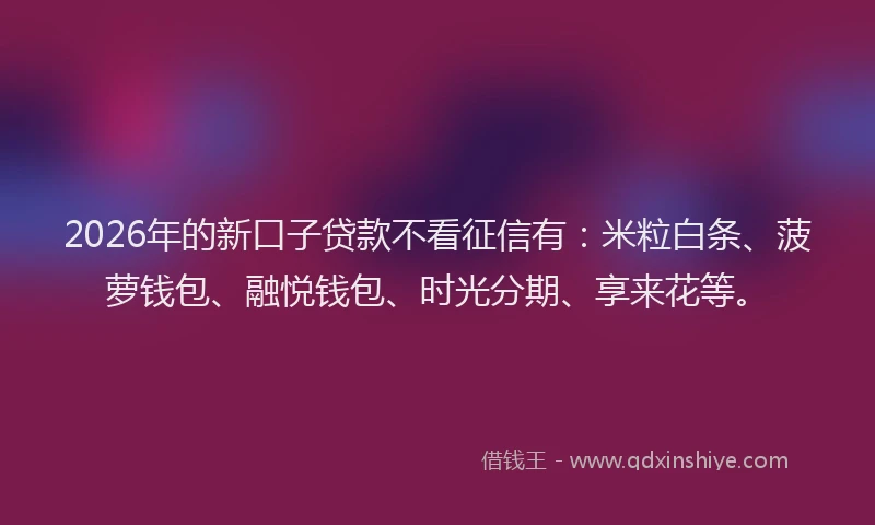 2026年的新口子贷款不看征信有：米粒白条、菠萝钱包、融悦钱包、时光分期、享来花等。
