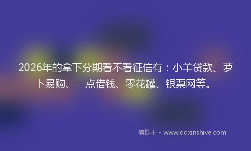2026年的拿下分期看不看征信有：小羊贷款、萝卜易购、一点借钱、零花罐、银票网等。