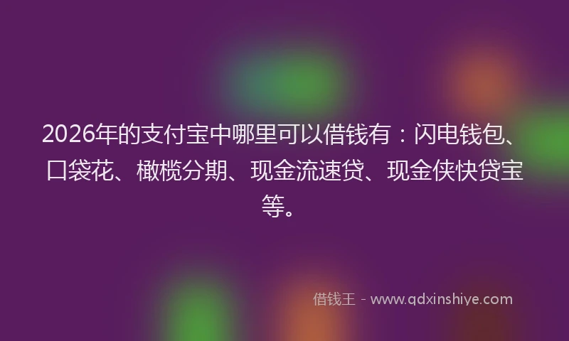 2026年的支付宝中哪里可以借钱有：闪电钱包、口袋花、橄榄分期、现金流速贷、现金侠快贷宝等。