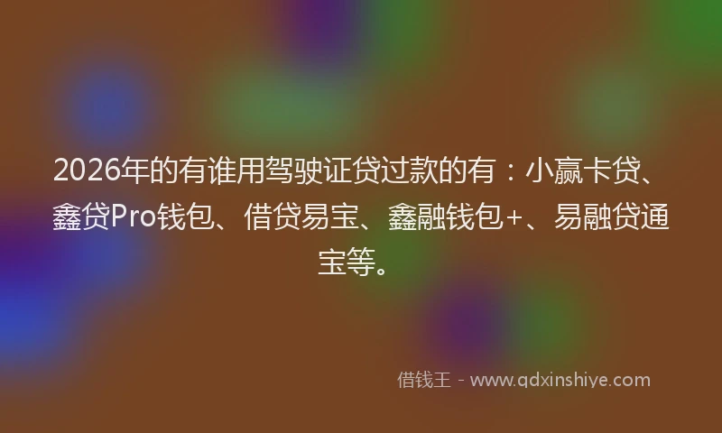 2026年的有谁用驾驶证贷过款的有：小赢卡贷、鑫贷Pro钱包、借贷易宝、鑫融钱包+、易融贷通宝等。