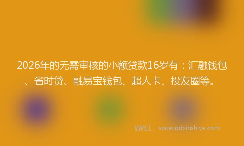 2026年的无需审核的小额贷款16岁有：汇融钱包、省时贷、融易宝钱包、超人卡、投友圈等。