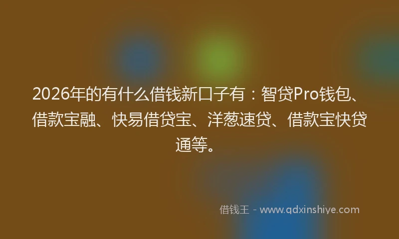 2026年的有什么借钱新口子有：智贷Pro钱包、借款宝融、快易借贷宝、洋葱速贷、借款宝快贷通等。