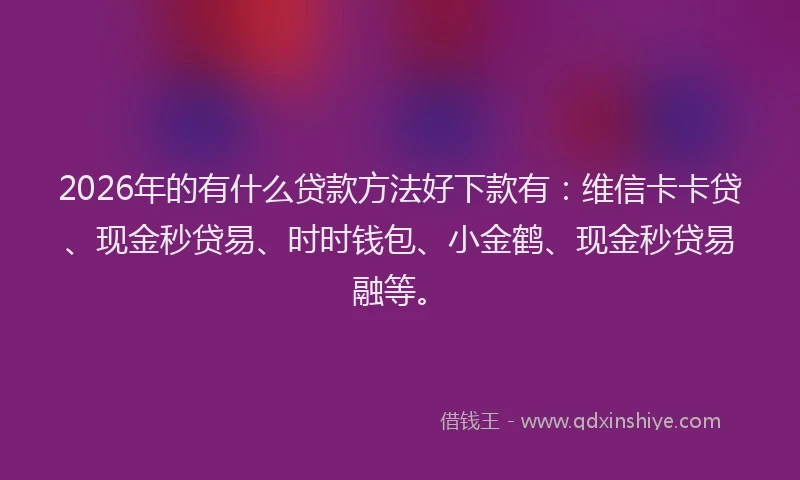 2026年的有什么贷款方法好下款有：维信卡卡贷、现金秒贷易、时时钱包、小金鹤、现金秒贷易融等。