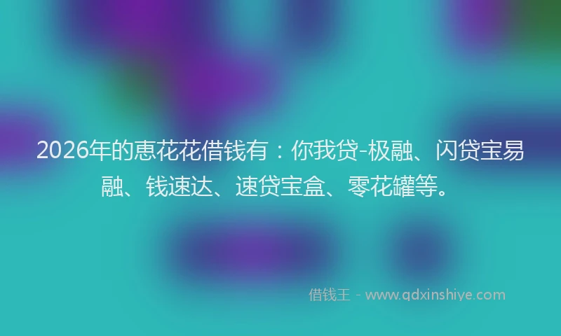 2026年的恵花花借钱有：你我贷-极融、闪贷宝易融、钱速达、速贷宝盒、零花罐等。