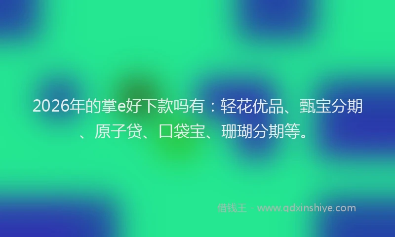 2026年的掌e好下款吗有：轻花优品、甄宝分期、原子贷、口袋宝、珊瑚分期等。
