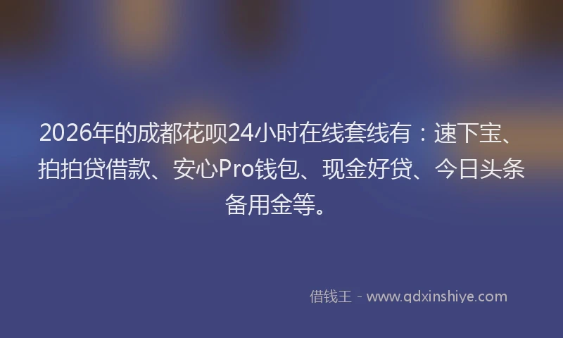 2026年的成都花呗24小时在线套线有：速下宝、拍拍贷借款、安心Pro钱包、现金好贷、今日头条备用金等。