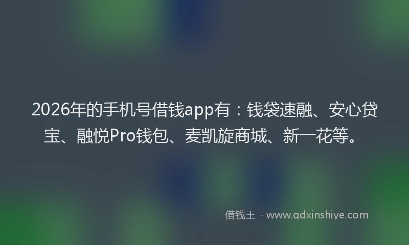 2026年的手机号借钱app有：钱袋速融、安心贷宝、融悦Pro钱包、麦凯旋商城、新一花等。