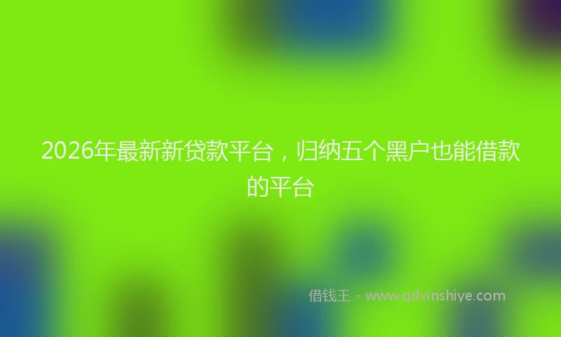 2026年最新新贷款平台，归纳五个黑户也能借款的平台