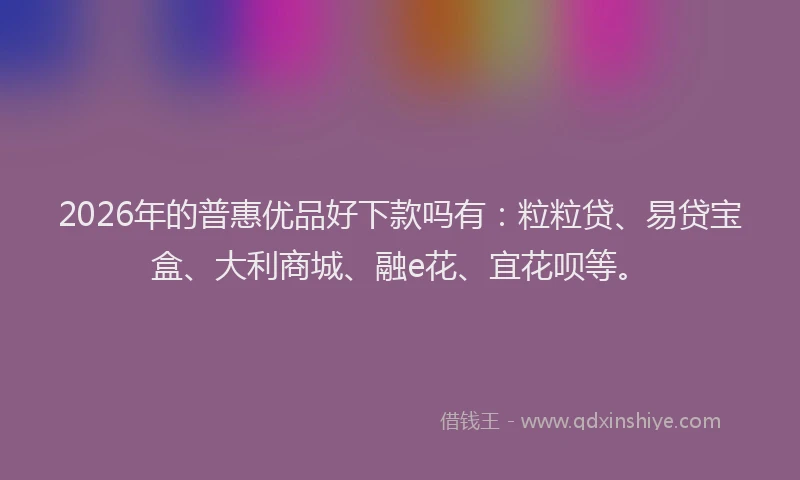 2026年的普惠优品好下款吗有：粒粒贷、易贷宝盒、大利商城、融e花、宜花呗等。