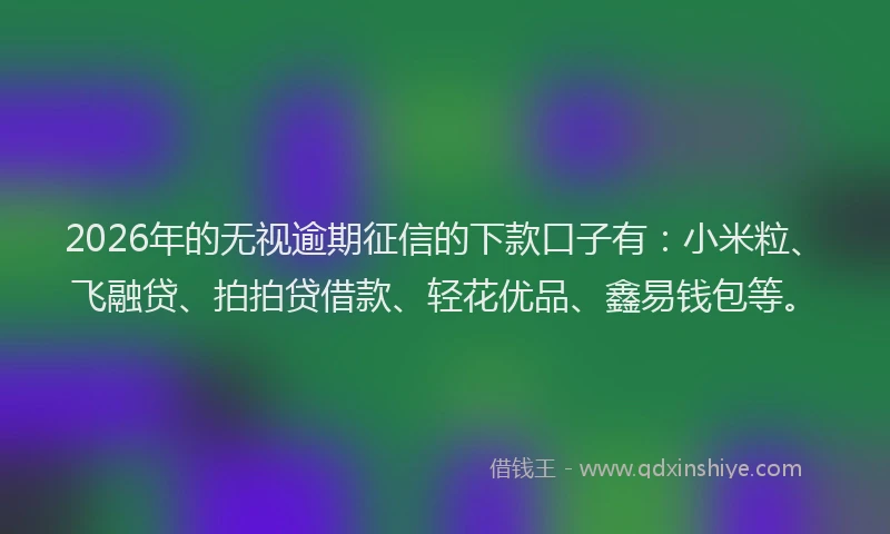 2026年的无视逾期征信的下款口子有：小米粒、飞融贷、拍拍贷借款、轻花优品、鑫易钱包等。