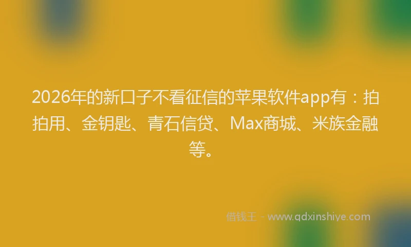 2026年的新口子不看征信的苹果软件app有：拍拍用、金钥匙、青石信贷、Max商城、米族金融等。