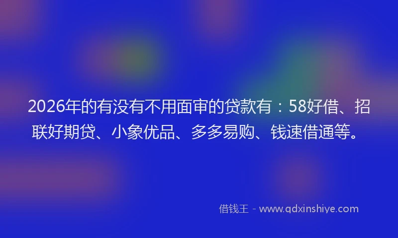 2026年的有没有不用面审的贷款有：58好借、招联好期贷、小象优品、多多易购、钱速借通等。