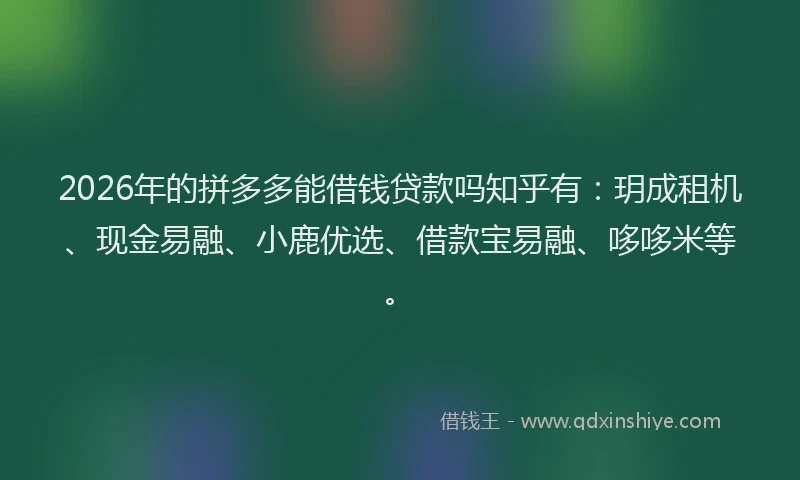 2026年的拼多多能借钱贷款吗知乎有：玥成租机、现金易融、小鹿优选、借款宝易融、哆哆米等。