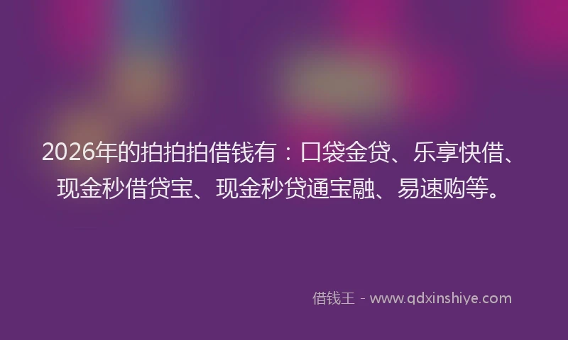 2026年的拍拍拍借钱有：口袋金贷、乐享快借、现金秒借贷宝、现金秒贷通宝融、易速购等。