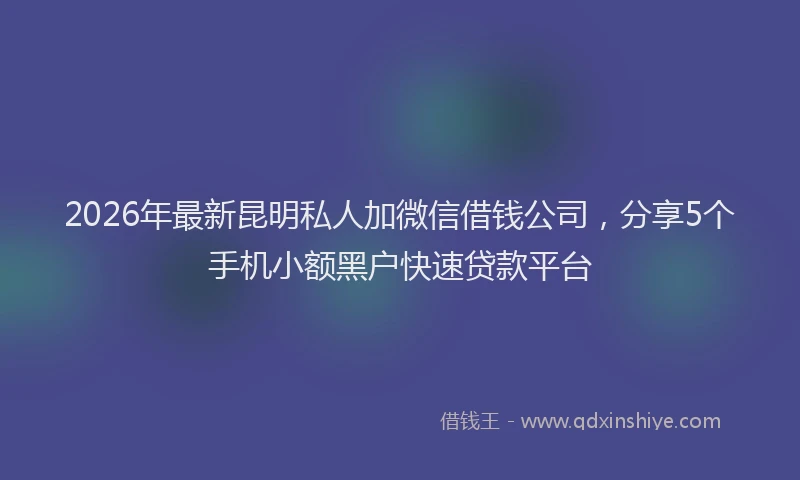 2026年最新昆明私人加微信借钱公司，分享5个手机小额黑户快速贷款平台