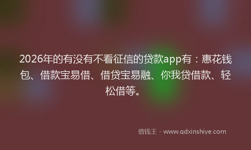 2026年的有没有不看征信的贷款app有：惠花钱包、借款宝易借、借贷宝易融、你我贷借款、轻松借等。
