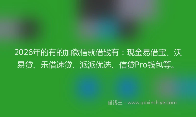 2026年的有的加微信就借钱有：现金易借宝、沃易贷、乐借速贷、派派优选、信贷Pro钱包等。