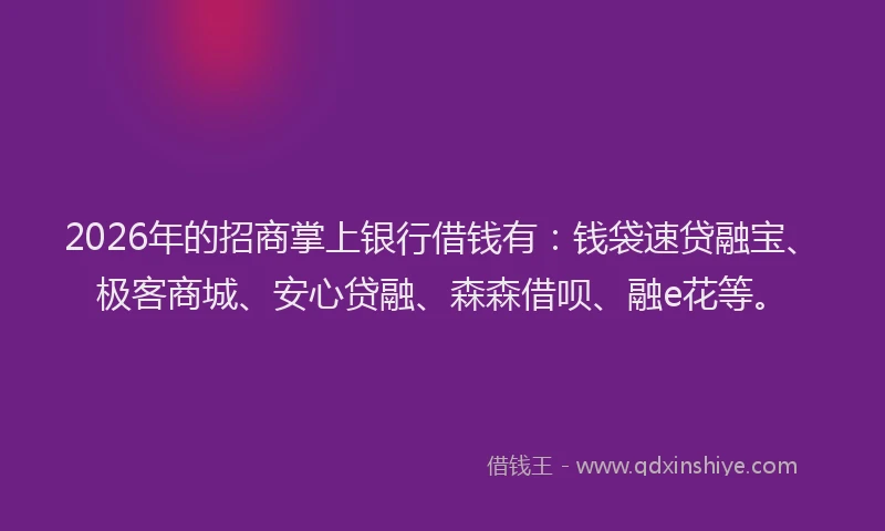 2026年的招商掌上银行借钱有：钱袋速贷融宝、极客商城、安心贷融、森森借呗、融e花等。