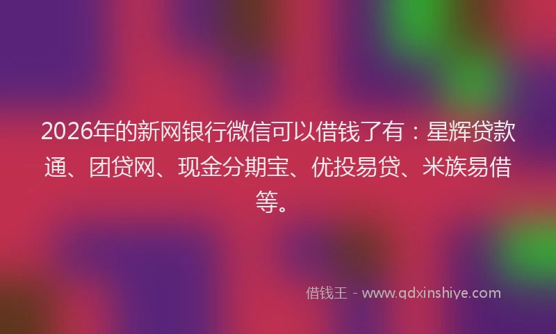 2026年的新网银行微信可以借钱了有：星辉贷款通、团贷网、现金分期宝、优投易贷、米族易借等。