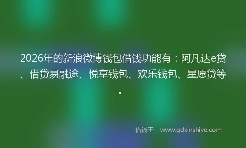 2026年的新浪微博钱包借钱功能有：阿凡达e贷、借贷易融途、悦享钱包、欢乐钱包、星愿贷等。