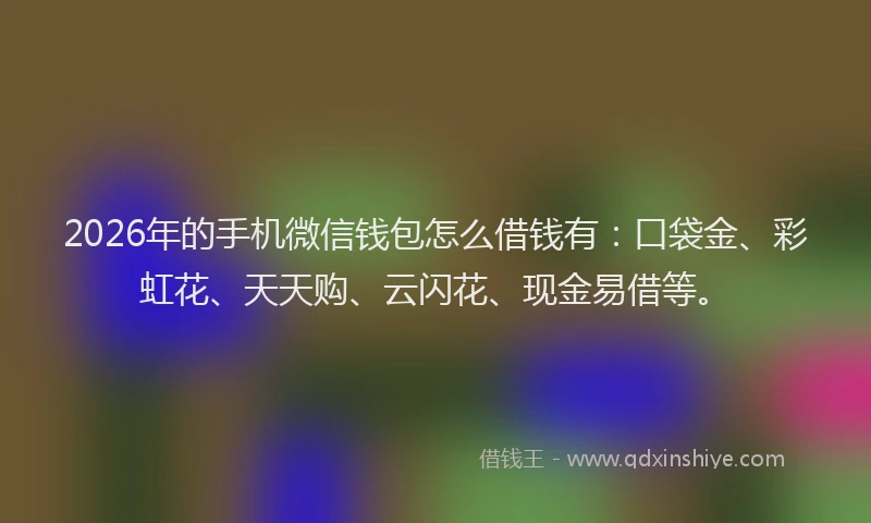 2026年的手机微信钱包怎么借钱有：口袋金、彩虹花、天天购、云闪花、现金易借等。