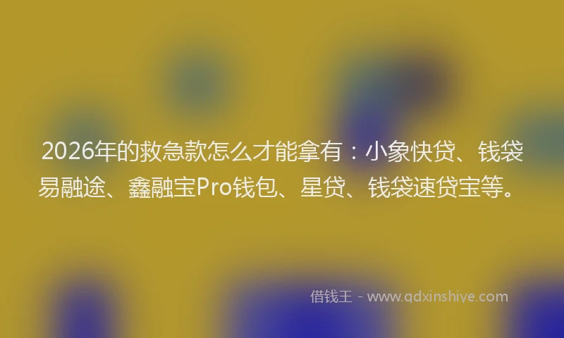 2026年的救急款怎么才能拿有：小象快贷、钱袋易融途、鑫融宝Pro钱包、星贷、钱袋速贷宝等。