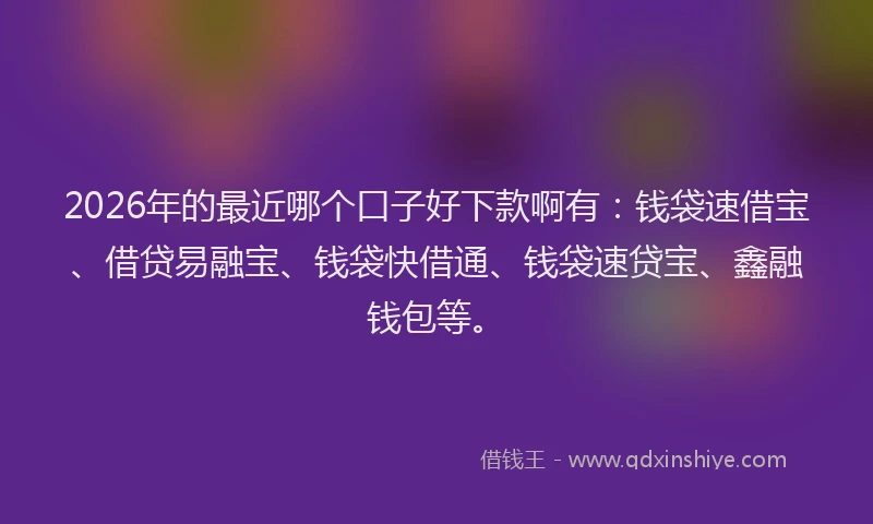 2026年的最近哪个口子好下款啊有：钱袋速借宝、借贷易融宝、钱袋快借通、钱袋速贷宝、鑫融钱包等。