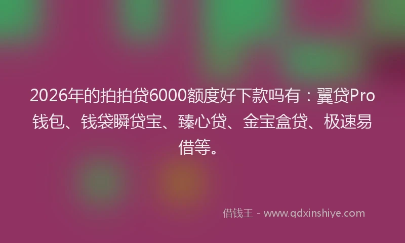 2026年的拍拍贷6000额度好下款吗有：翼贷Pro钱包、钱袋瞬贷宝、臻心贷、金宝盒贷、极速易借等。