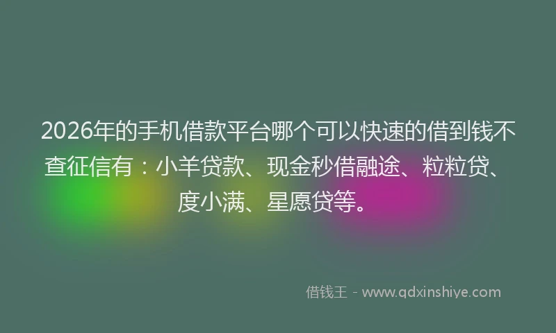 2026年的手机借款平台哪个可以快速的借到钱不查征信有：小羊贷款、现金秒借融途、粒粒贷、度小满、星愿贷等。
