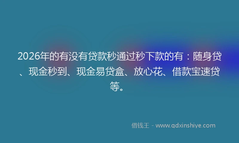 2026年的有没有贷款秒通过秒下款的有：随身贷、现金秒到、现金易贷盒、放心花、借款宝速贷等。