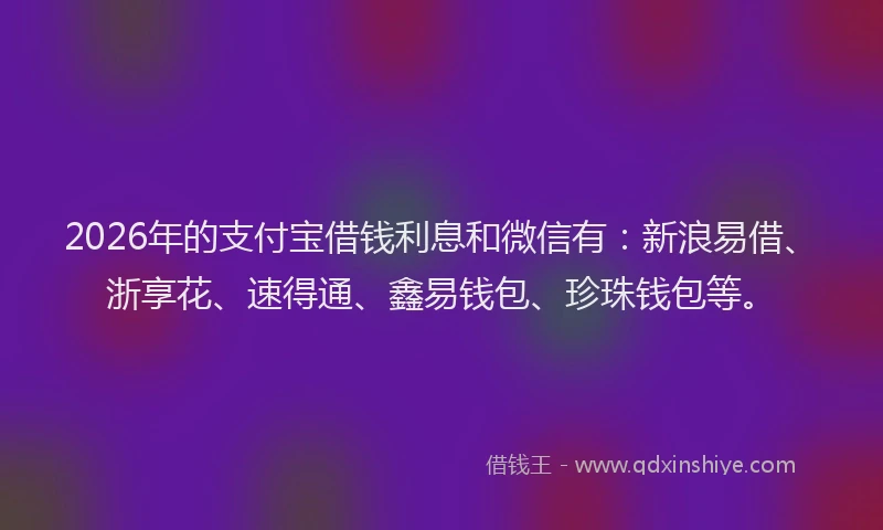 2026年的支付宝借钱利息和微信有：新浪易借、浙享花、速得通、鑫易钱包、珍珠钱包等。