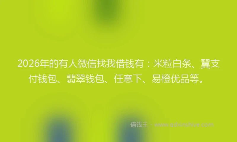 2026年的有人微信找我借钱有：米粒白条、翼支付钱包、翡翠钱包、任意下、易橙优品等。