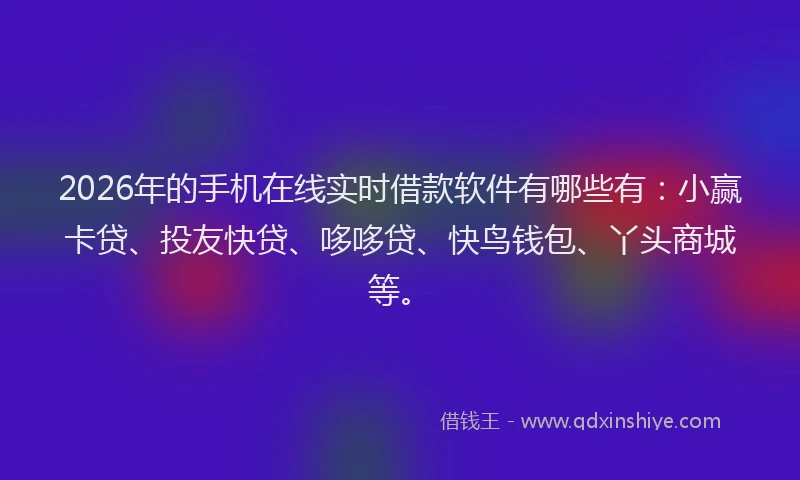 2026年的手机在线实时借款软件有哪些有：小赢卡贷、投友快贷、哆哆贷、快鸟钱包、丫头商城等。