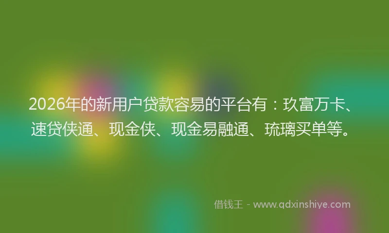 2026年的新用户贷款容易的平台有：玖富万卡、速贷侠通、现金侠、现金易融通、琉璃买单等。