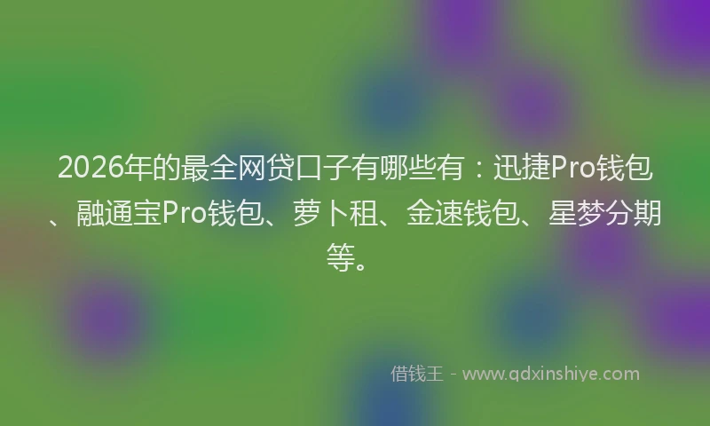 2026年的最全网贷口子有哪些有：迅捷Pro钱包、融通宝Pro钱包、萝卜租、金速钱包、星梦分期等。