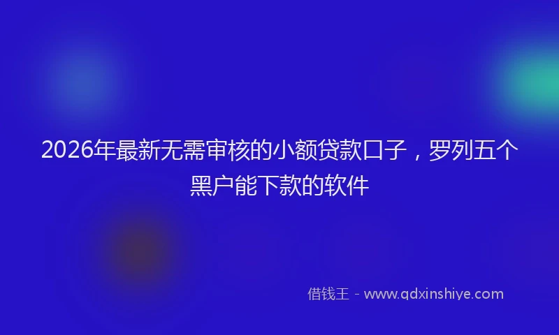 2026年最新无需审核的小额贷款口子，罗列五个黑户能下款的软件